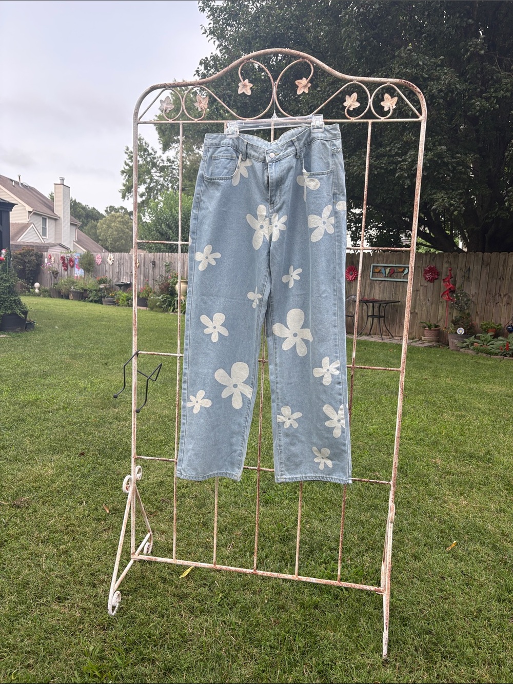 NFINITY Light Blue Denim jeans with White Floral Print